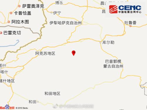 新疆沙雅县发生3.4级地震 震源深度13千米