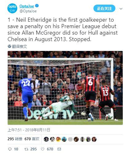 5年来第一人,菲律宾门将英超首秀就扑点