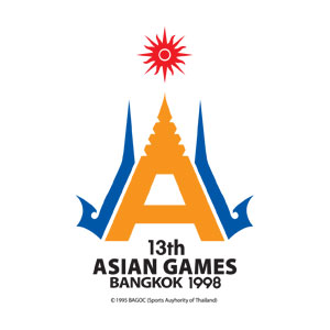 资料图：1998年泰国亚运会会徽，会徽主体为泰国尖顶佛塔。与点燃火炬的的宝塔异曲同工。 图片来源：亚奥理事会官网