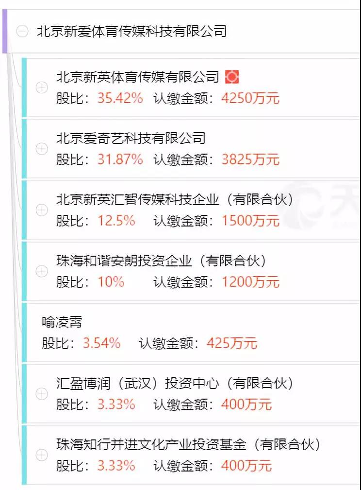 新英体育及关联方在合资公司中占多数股权,爱奇艺占股31.87%,新公司以“爱奇艺体育”的品牌独立运营,原新英体育的主页、APP也更名为爱奇艺体育。
