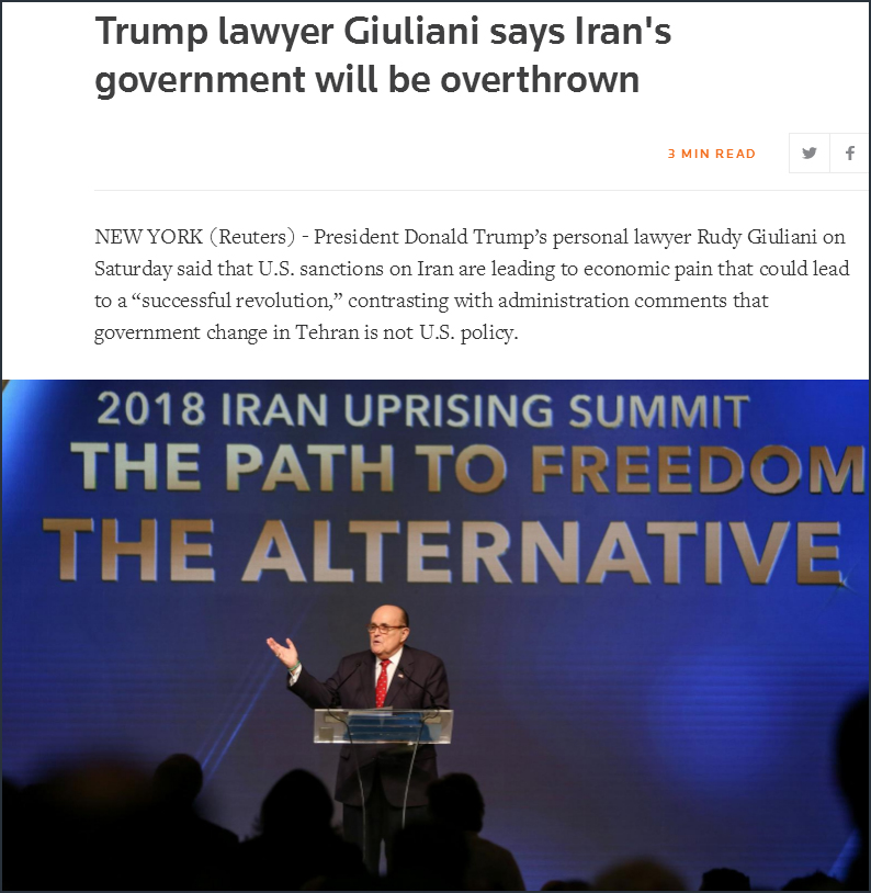 特朗普律师：伊朗政府最终将被推翻，这是肯定的