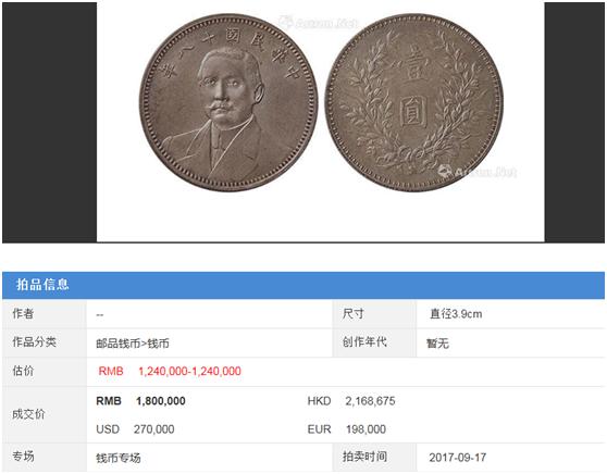 银币二十珍之一的民国十八年孙中山西服嘉禾壹圆现在价值怎样？