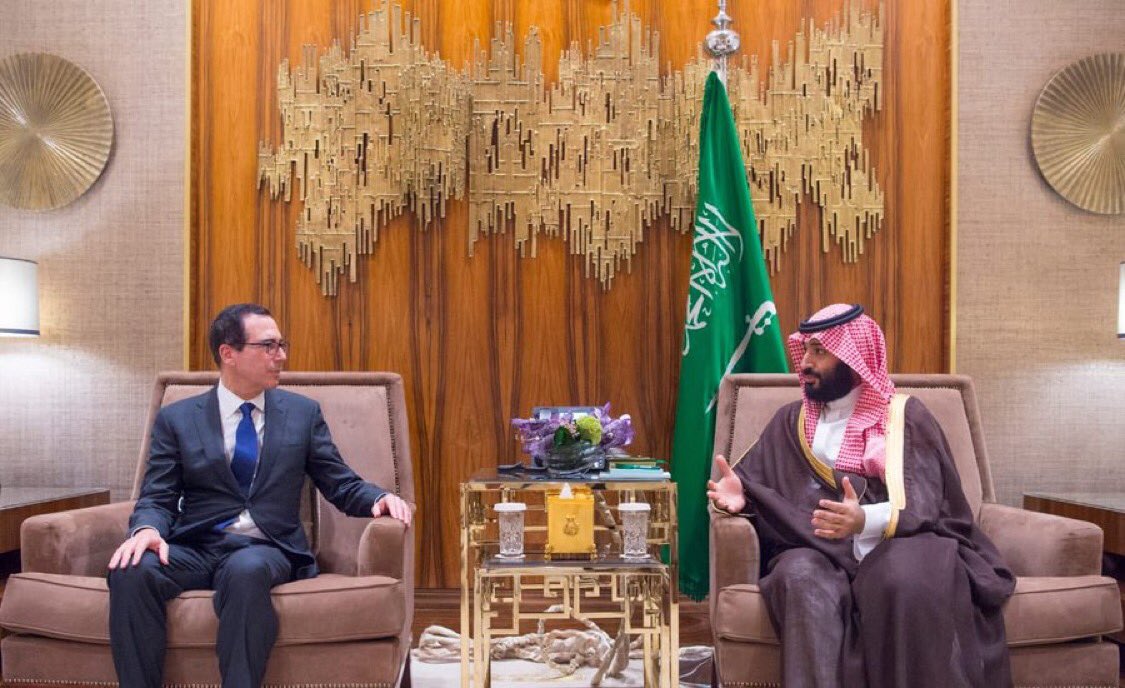 沙特记者“失踪”风波中 美国财长会见沙特王储