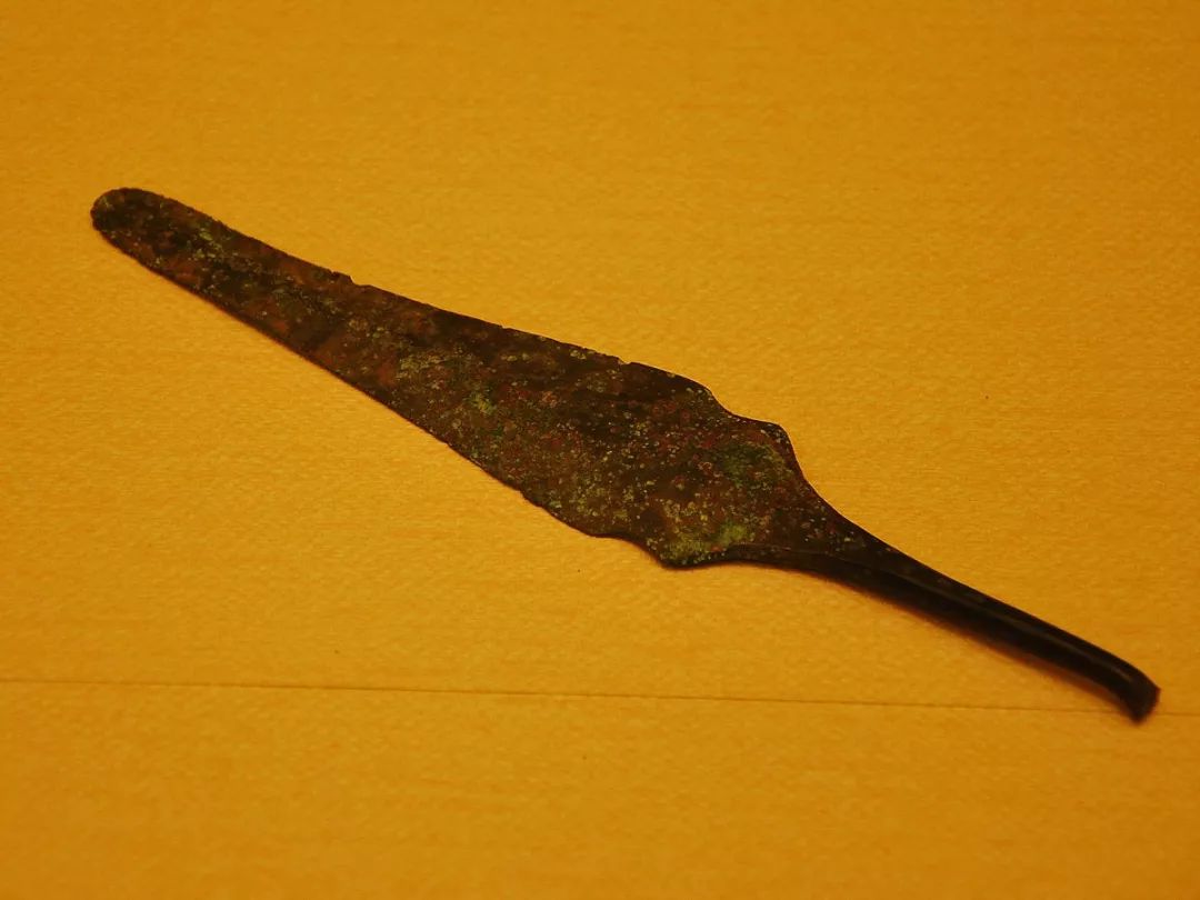 ▲甘肃博物馆新疆文物展的新疆西周铜短剑 