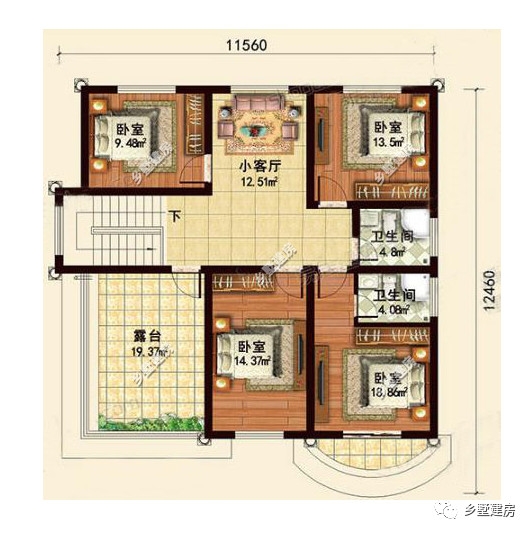 三层平面设计图:对于我个人而言是很喜欢这房子的半圆形大飘窗设计