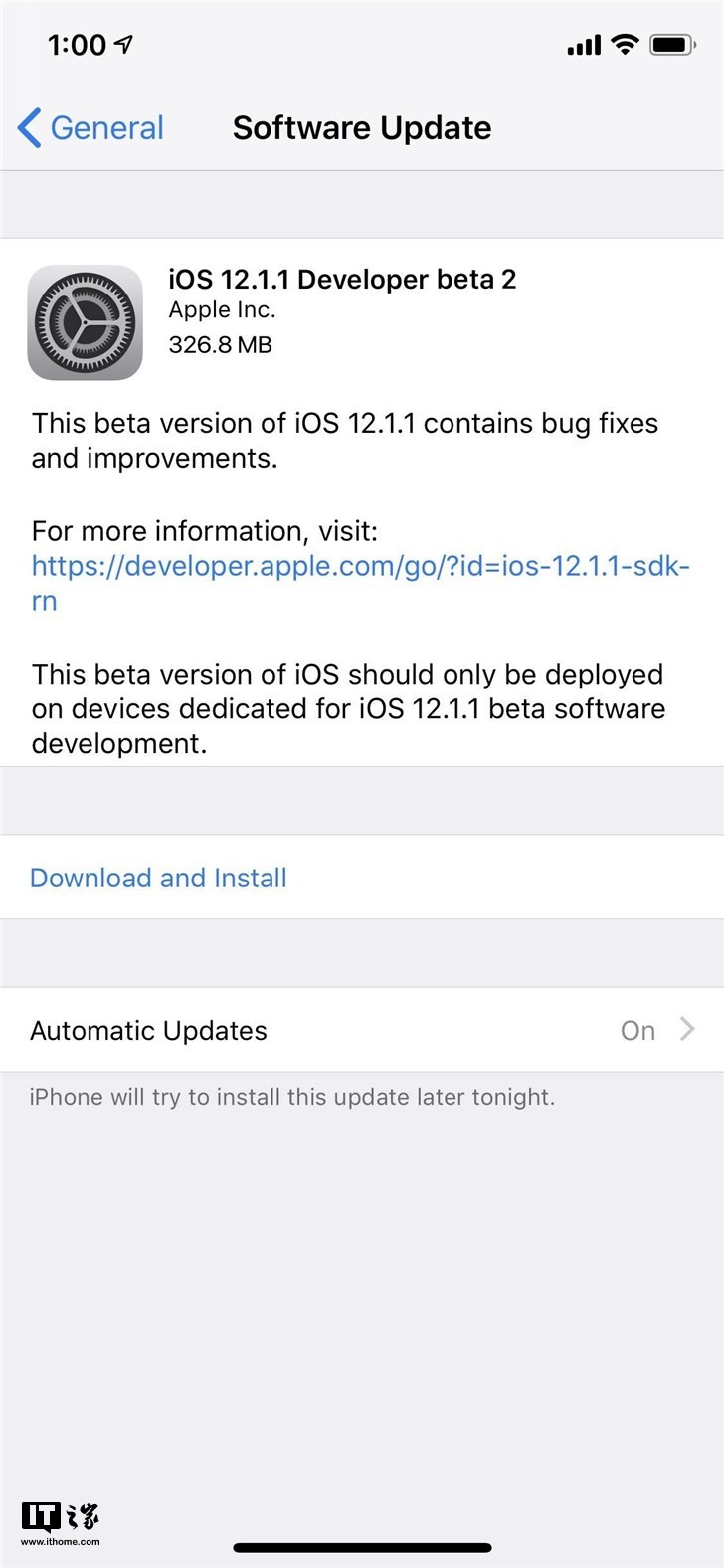 iOS 12.1.1开发者预览版beta 2开始推送