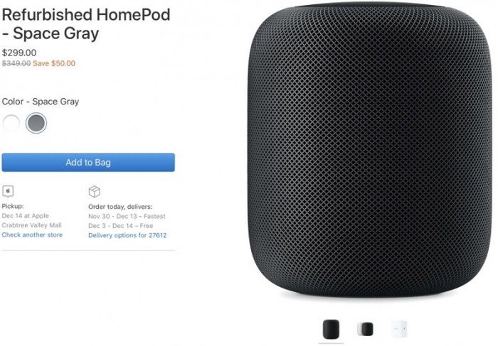 苹果开售翻新版HomePod：比常规版便宜50美元