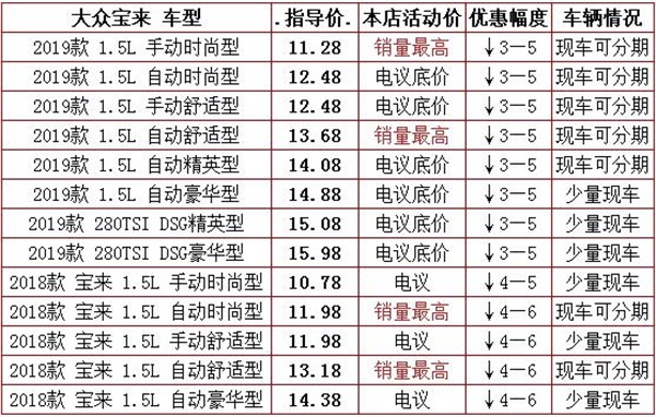 2019款大众宝来全国购车服务热线：189 1192 9569 董女士