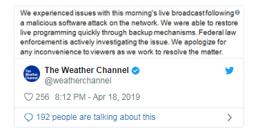 美国天气频道遭勒索软件攻击 直播节目停播一个多小时