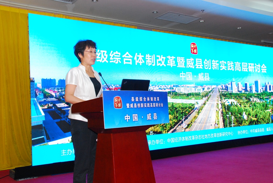 (图为威县县长商黎英)在"改革部门圆桌座谈会"上,部分省(市,自治区)