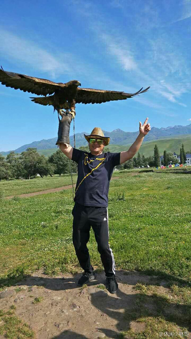 杨幂老爸新疆展雄风 大雕在手似拍武侠片