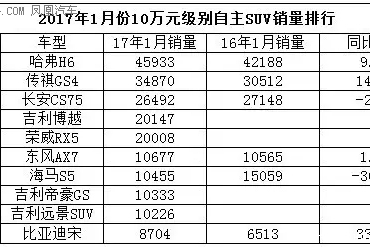 1月份自主中型SUV销