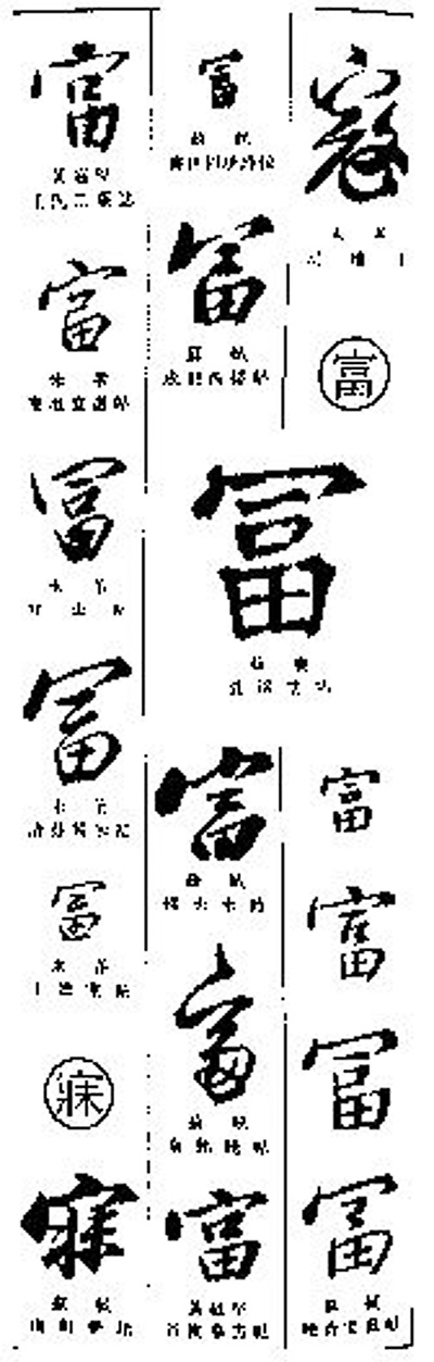 《宋四家书法字典》中的"富"字