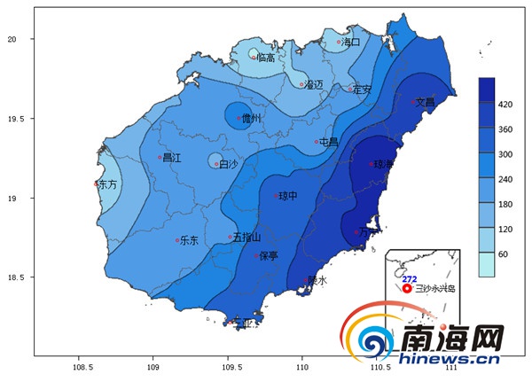 2016年9月海南降水量(毫米)分布图