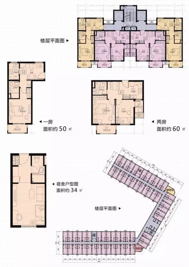 里面的公租房主要有三种类型:青年公寓,一室一厅和两室一厅.