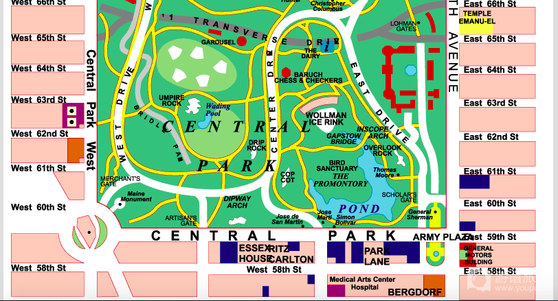 纽约中央公园地图英文图片