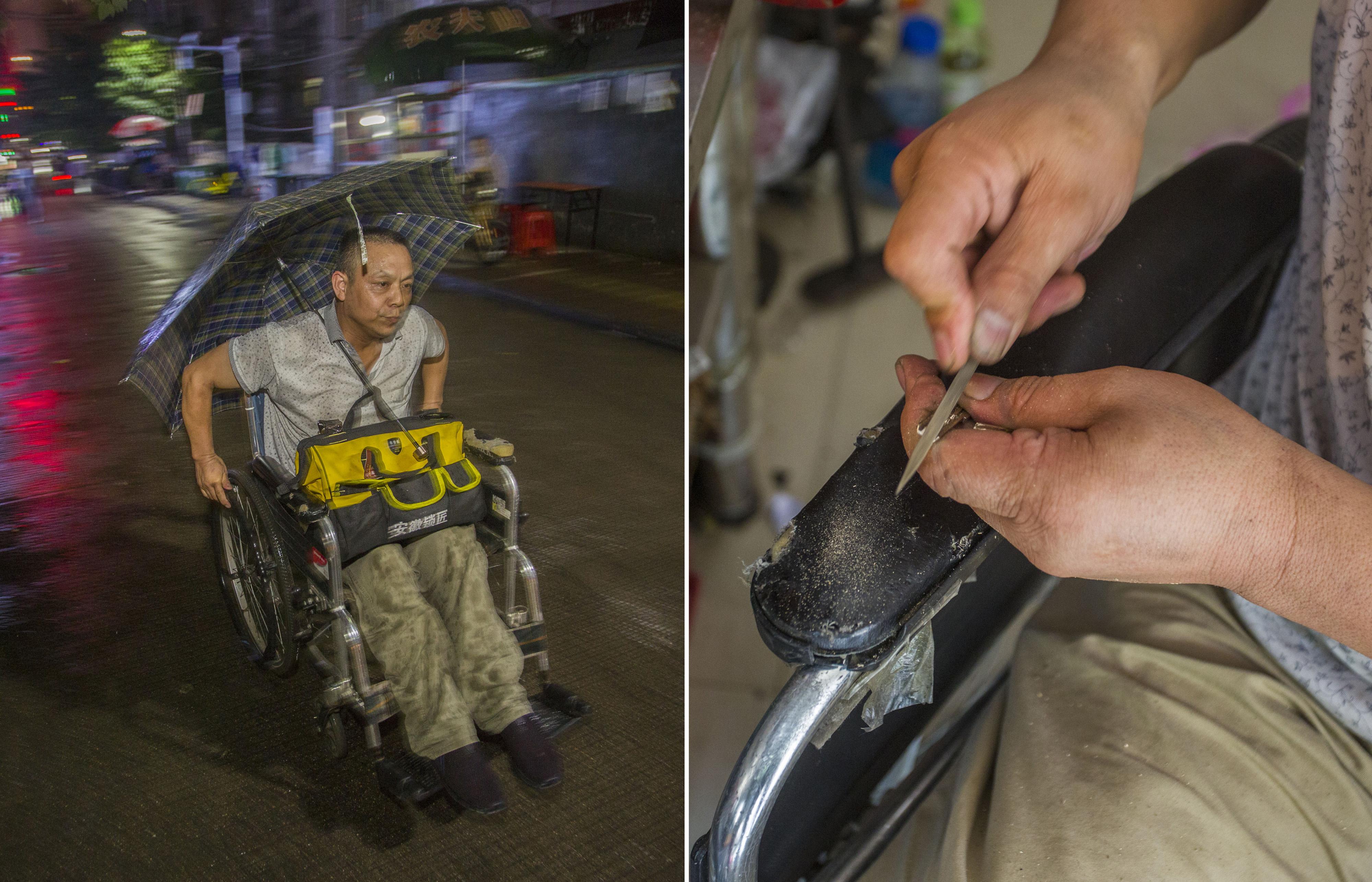 男子打工摔成残疾,坐轮椅修锁养活全家
