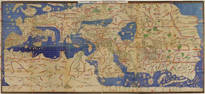 比如下面这张12世纪的穆斯林世界地图,基本上就是把托勒密的世界地图