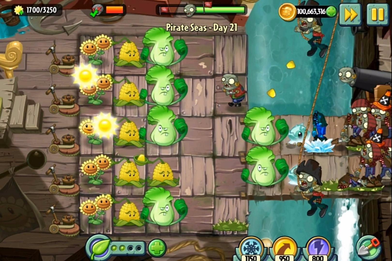 植物大战僵尸2国际版海盗港湾第21天收集阳光防守反击战