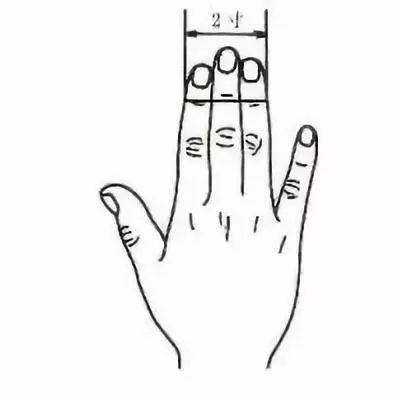 第一节横纹的地方为标准,三指的宽度为2寸;比较多用的有拇指同身寸法