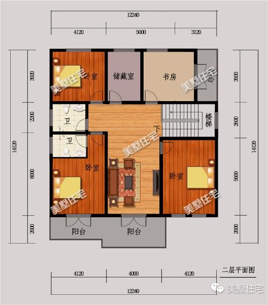 12x14米二層農村別墅,5室2廳,四平八穩風水好