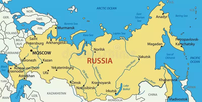 世界地图俄罗斯的位置图片