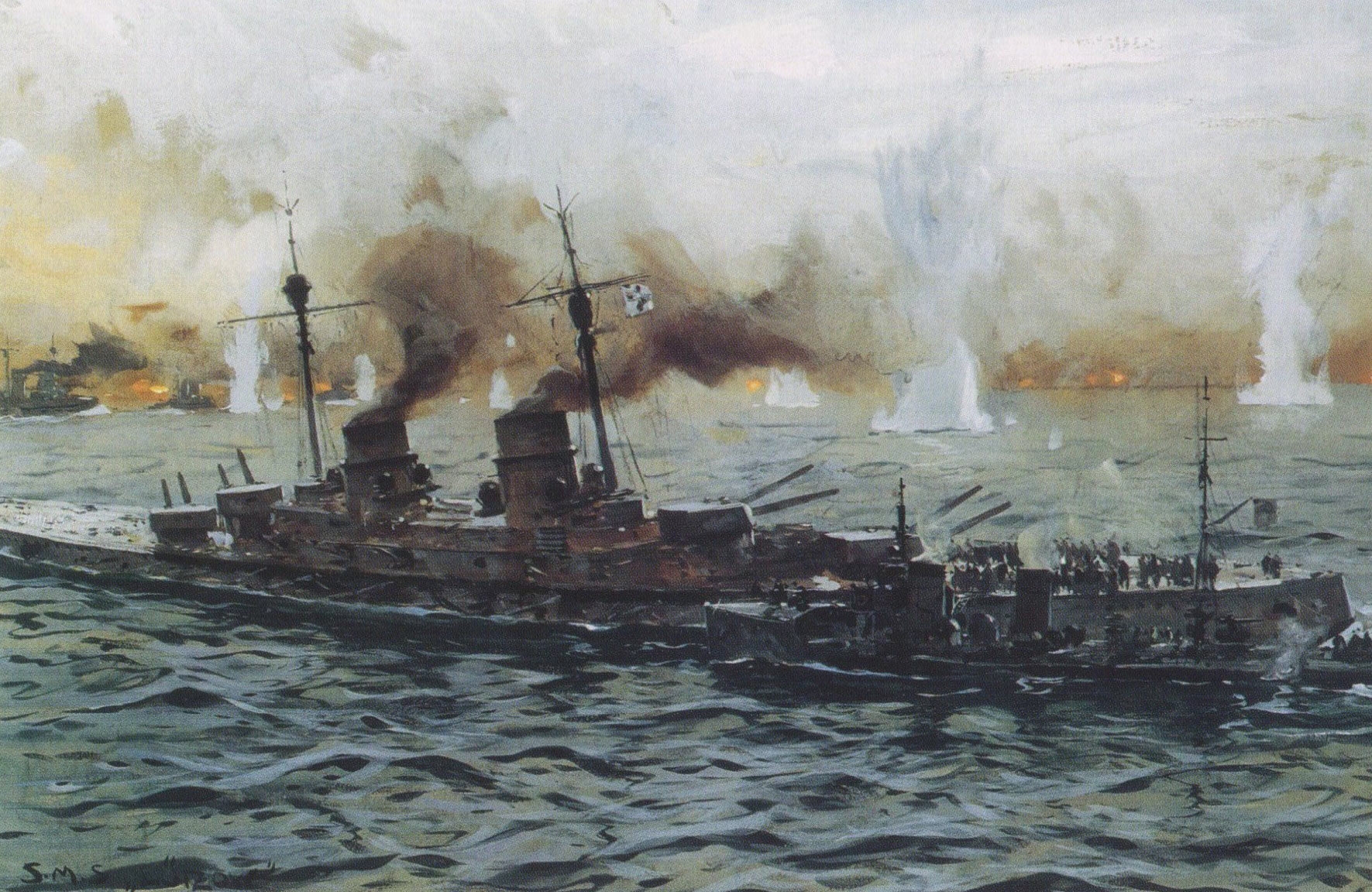 1916年5月31日的日德兰海战中,德军"吕佐夫"号战列巡洋舰在沉没