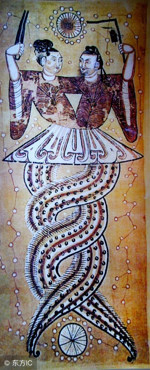 女娲和伏羲氏图大家看是不是和双螺旋dna图相似呢,远古的神话人物所用