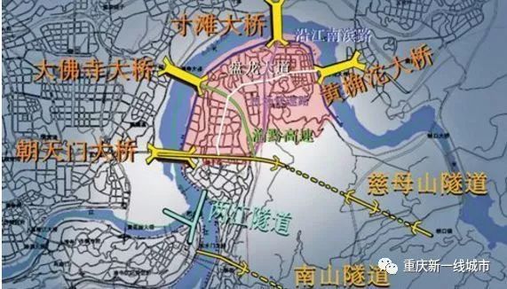 弹子石的南滨路江景,直面江北嘴和解放碑的区域是重庆独一无二的地形